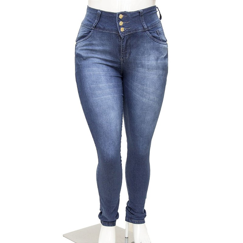 Calça Jeans Feminina Plus Size Meitrix Azul com Cintura Alta