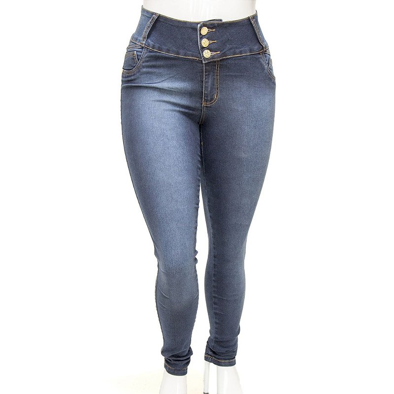 Calça Jeans Feminina Legging Credencial Plus Size Escura Cintura Alta
