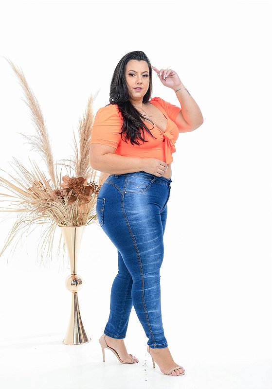 Calça Jeans Latitude Plus Size Skinny Susiannye Azul