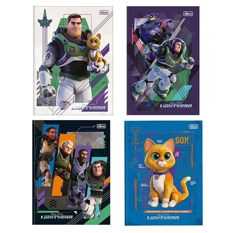 Kit 4 Cadernos Tilibra Lightyear Brochurão C/ Adesivo 80 Fls