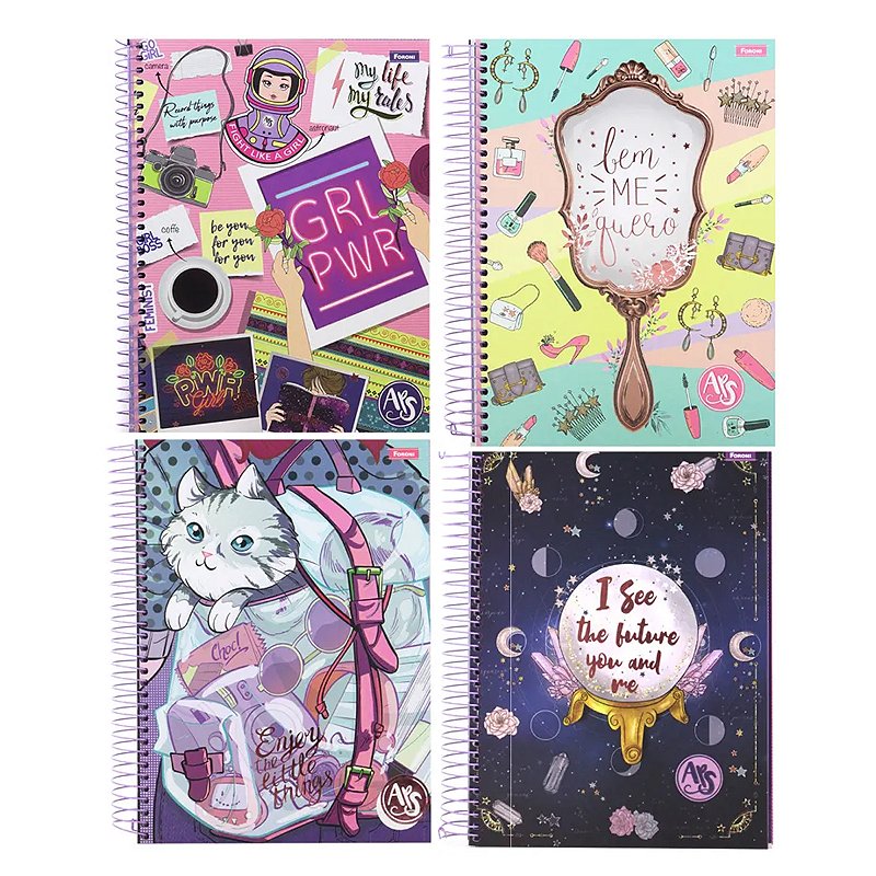 Kit 4 Cadernos Foroni APS Amigas Teen 96 Fls 1 mat Espiral Sortida