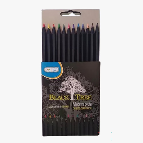 Lápis De Cor Cis Black Tree Madeira Preta 12 Cores