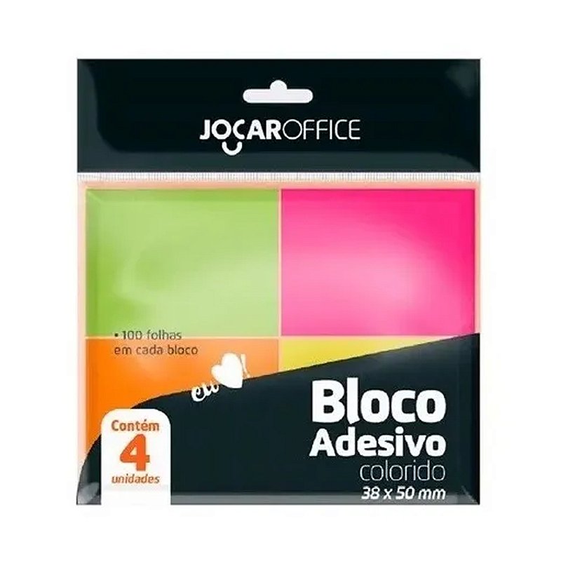 Bloco Adesivo Neon Colorido 100 Folhas Jocar Office