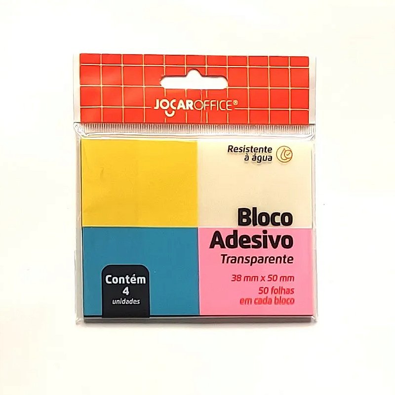 Bloco Adesivo Transparente Colorido 50 Folhas Jocar Office