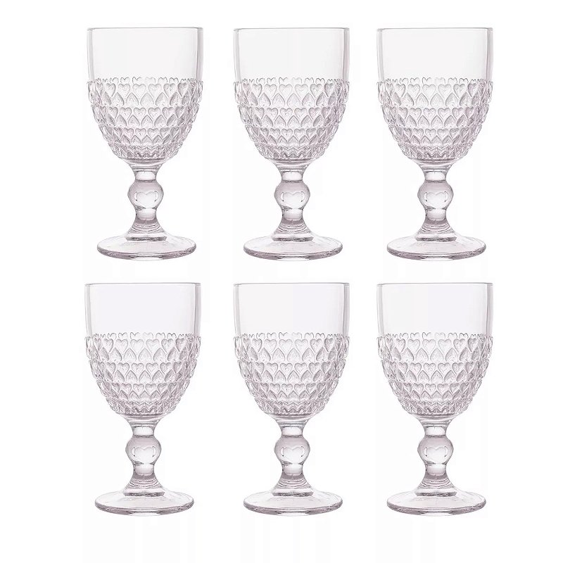 Kit 6 Taças Para Agua Suco De Cristal Coração 330ml Lyor