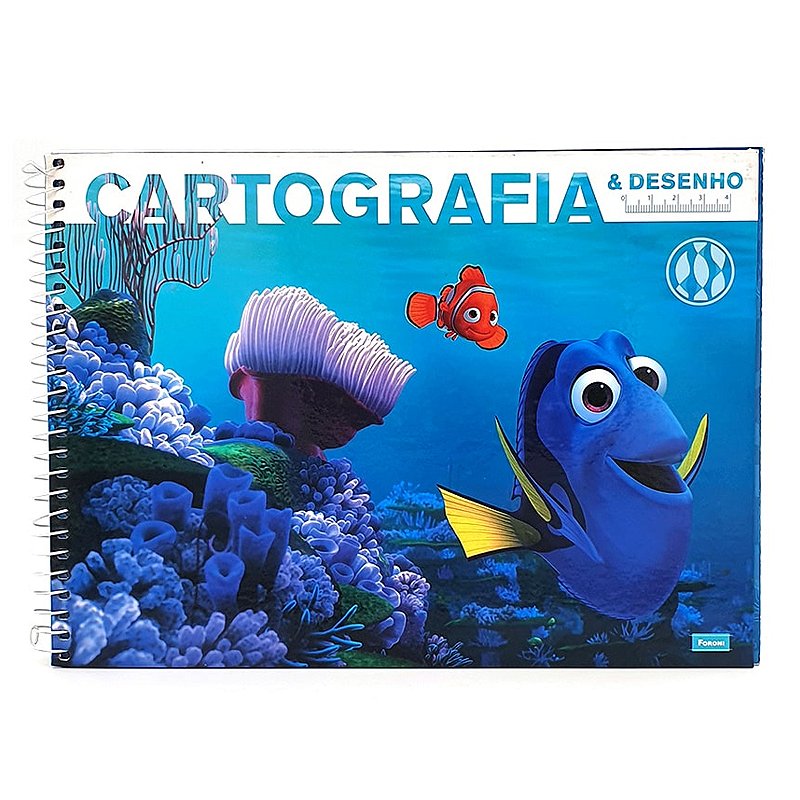 Caderno Cartografia Desenho Dory Procurando Nemo Adesivo Margeado Milimetrado 96 Folhas Foroni