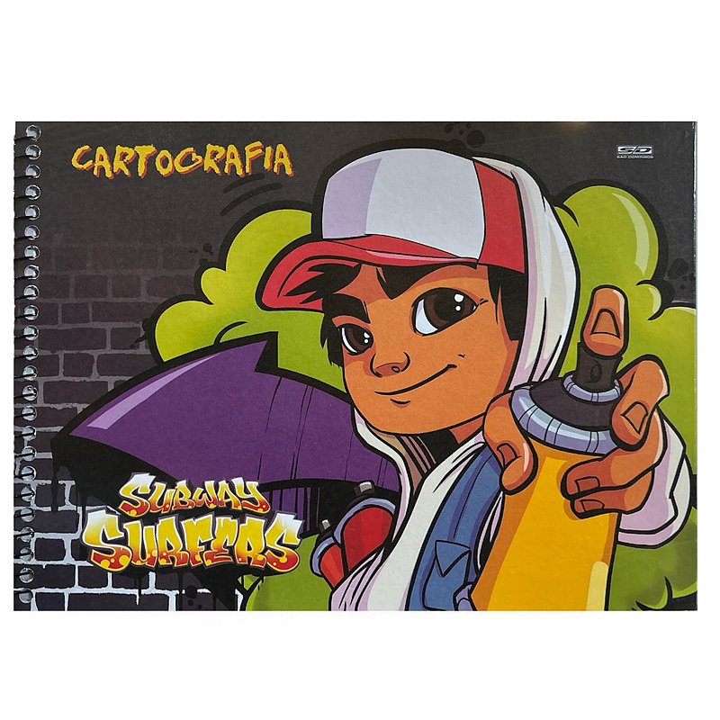 Caderno Cartografia Desenho Jogo Subway Surfers Espiral 96 Folhas São Domingos