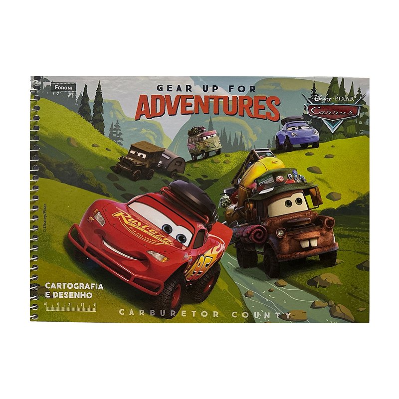 Caderno Cartografia Espiral Foroni Carros Disney 96 Fls Margeado Milimetrado