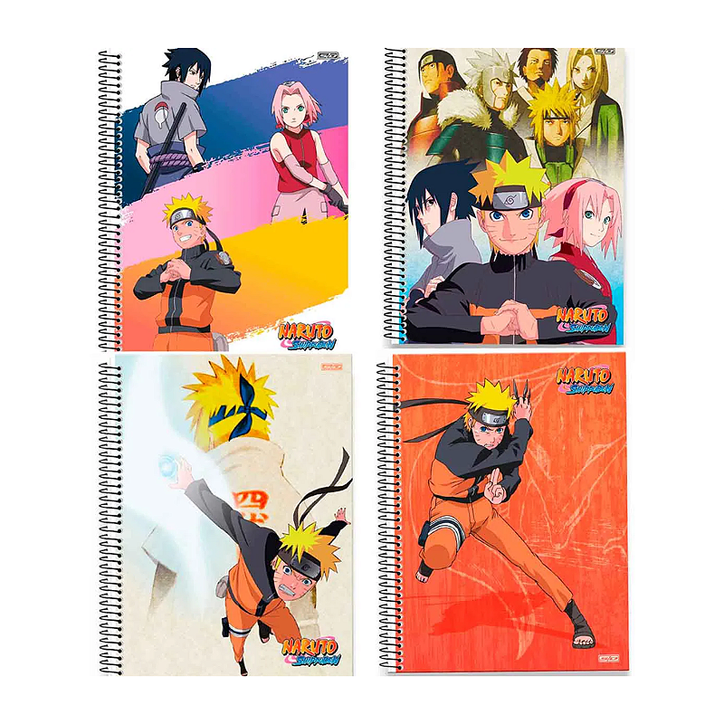 Kit 4 Cadernos Naruto Boruto Adesivo São Domingos 80 Fls Espiral