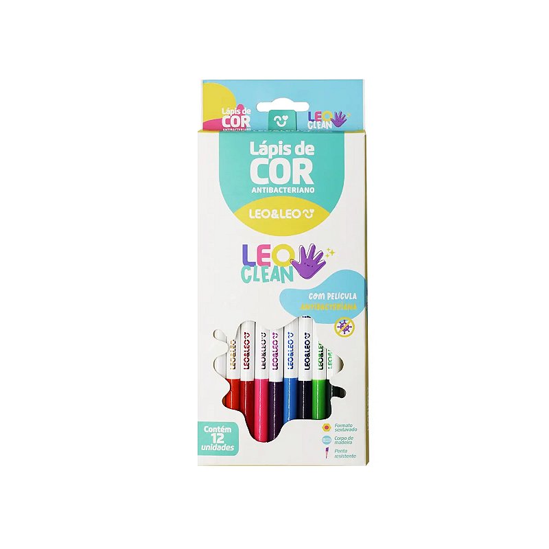 Lápis de Cor 12 Cores Película antibacteriana Clean Leo & Leo