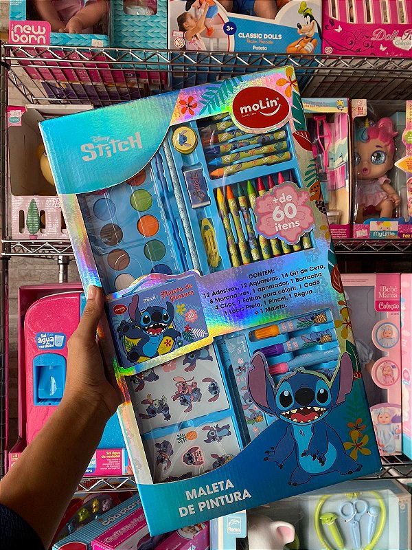Maleta Escolar de Pintura Stitch + 60 Itens Molin