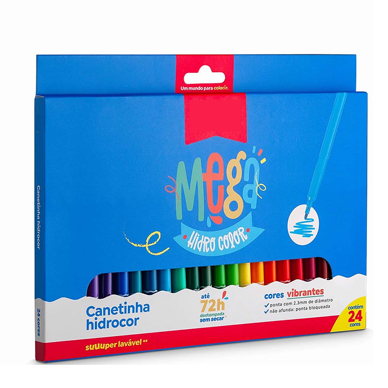 Canetinha Hidrocor Mega Hidro Color C/ 24 Cores Tris