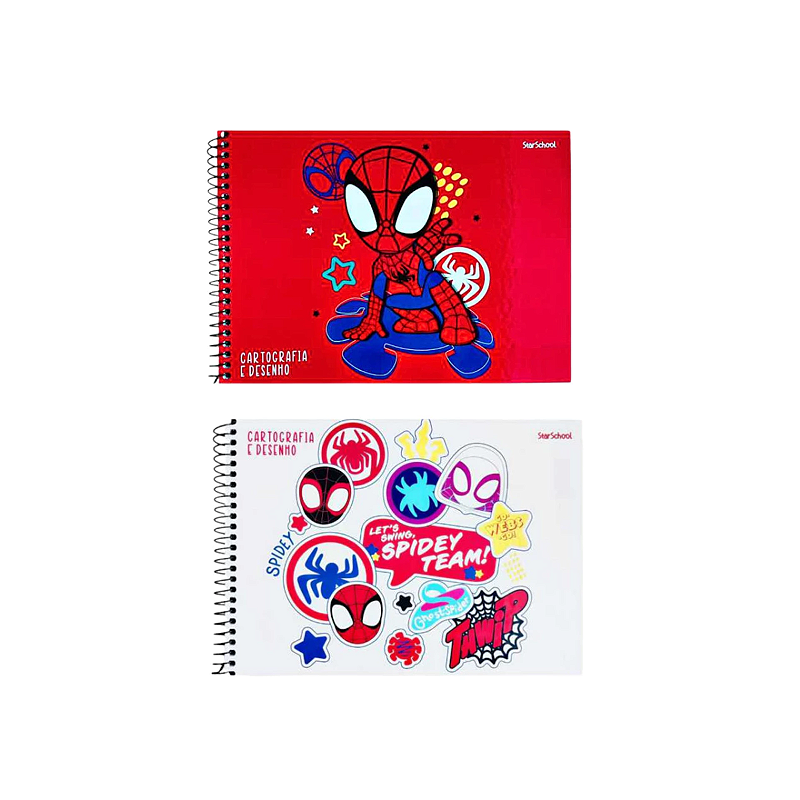 Caderno Cartografia Desenho Spidey e Amigos StarSchool Espiral 80 Folhas Jandaia