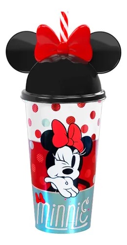 Copo Minnie Mouse com Orelhas e Canudo 500ml Plasútil