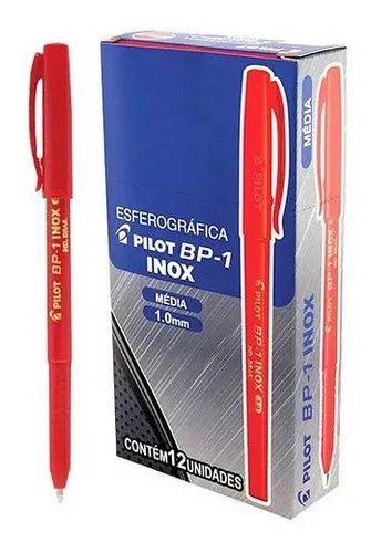 Caixa De Caneta Esferográfica Pilot Bp-1 Vermelho 1.0 C/12un