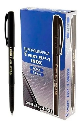 Caixa De Caneta Esferográfica Pilot Bp-1 Preta 1.0 C/12un