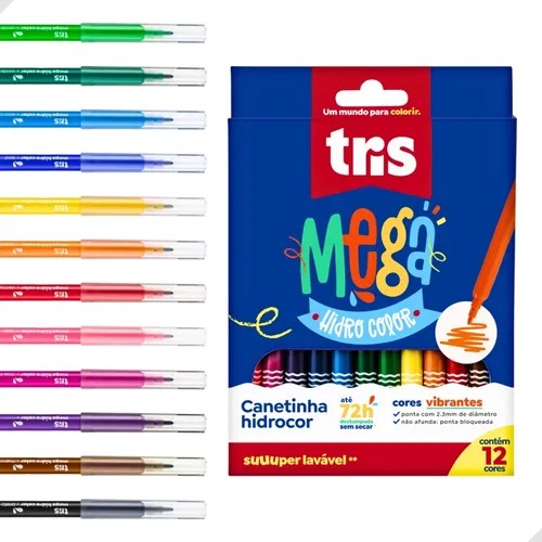 Canetinha Hidrocor Mega Hidro Color C/ 12 Cores Tris