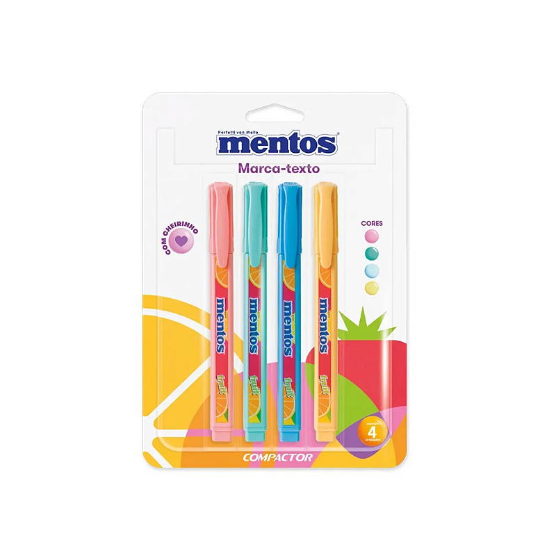 Kit 4 Marca Texto Com Cheiro Bala Mentos Fruit Compactor