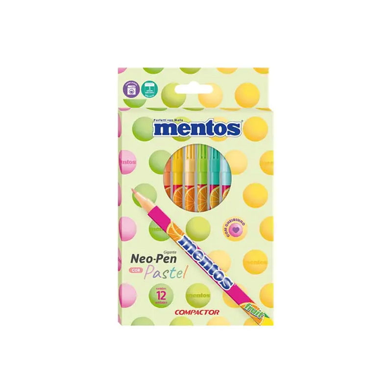 Canetinha Hidrocor Neon-Pen Cor Pastel Bala Mentos C/ 12 Cores Compactor