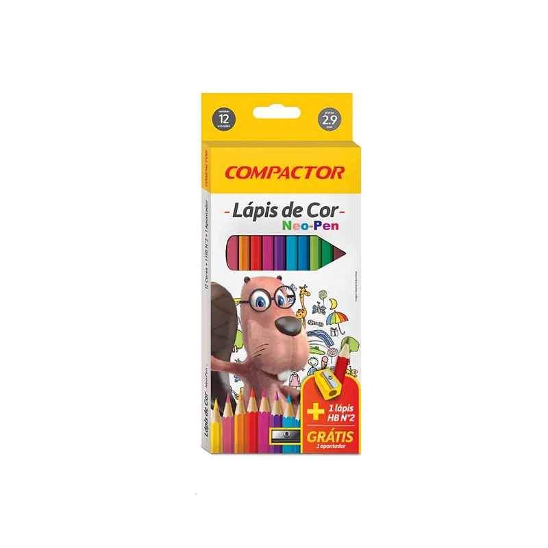 Lápis De Cor Neon-Pen 12 Cores Hexagonal Compactor + 1 Lápis de Escrever e Apontador