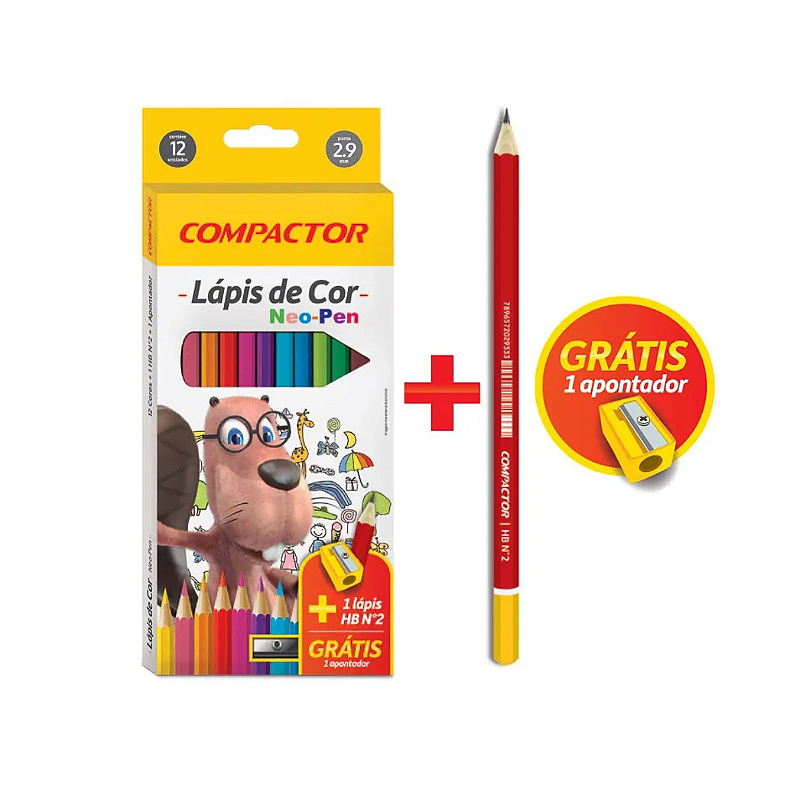 Lápis De Cor Neon-Pen 12 Cores Hexagonal Compactor + 1 Lápis de Escrever e Apontador