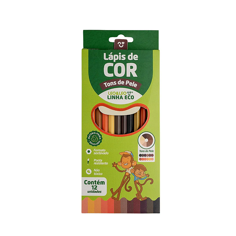Lápis De Cor  12 Cores Tons de Pele Leo & Leo Sextavado Linha Eco