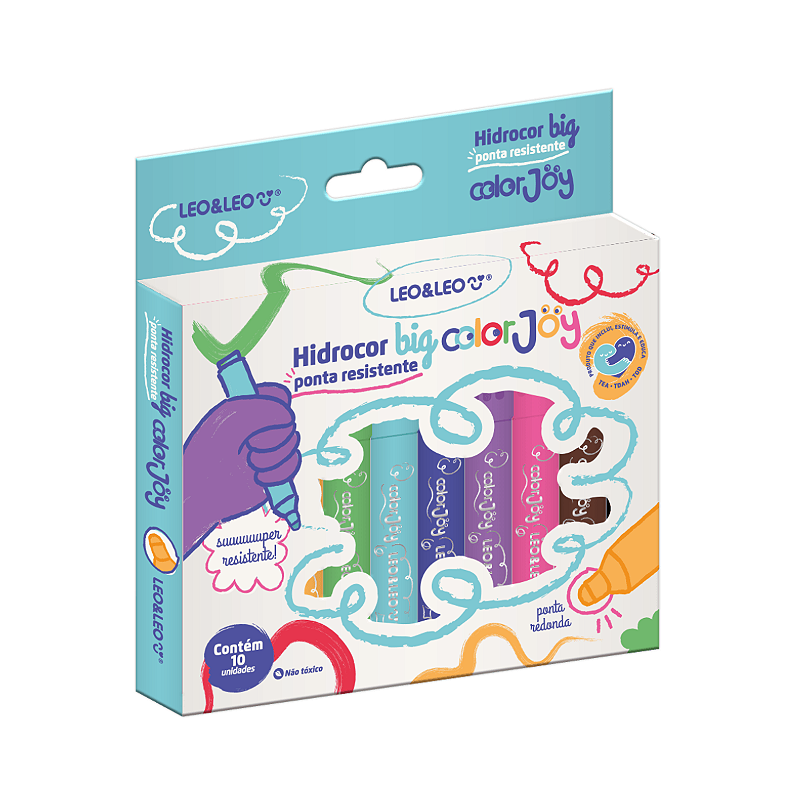 Canetinha Hidrocor Big Color Joy C/ 10 Cores Ponta Resistente Leo&Leo