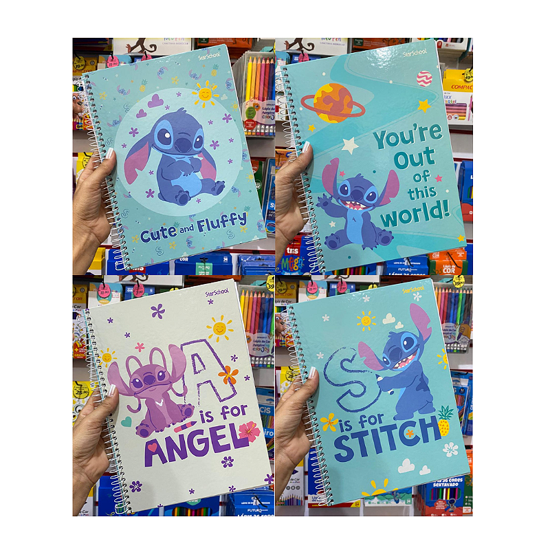Caderno Espiral Universitário Stitch & Angel Jandaia
