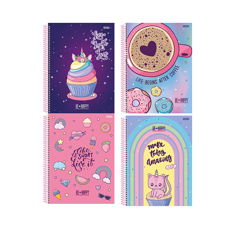 Caderno 10 Matérias Be Happy 160 Fls Espiral São Domingos
