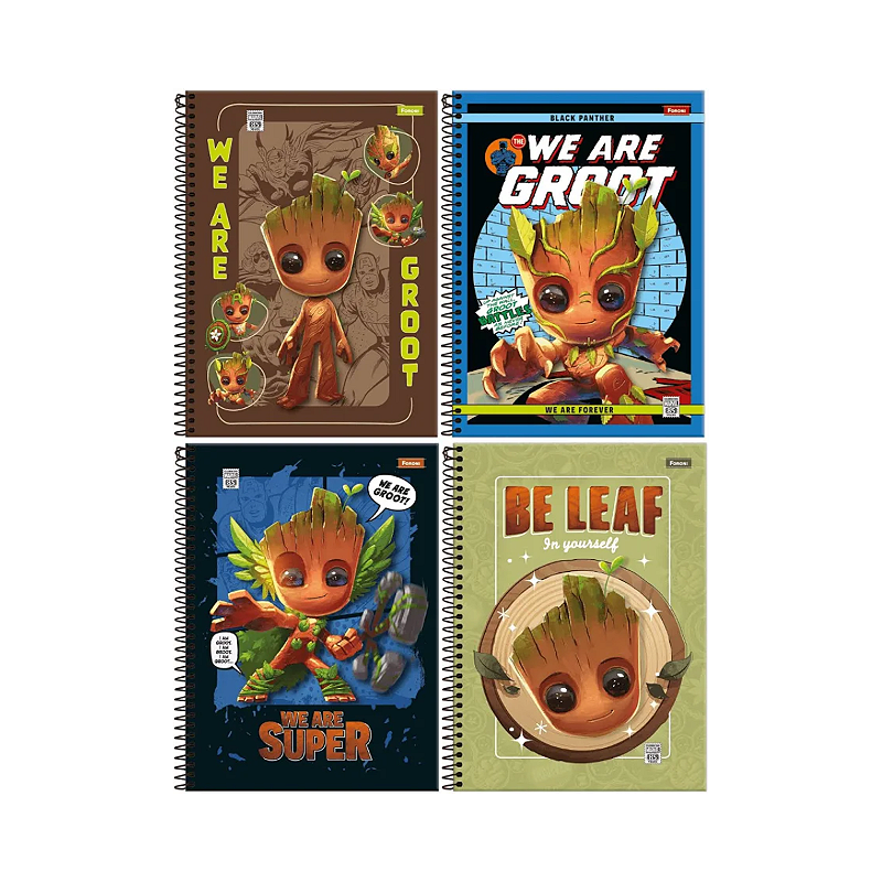 Caderno 10 Matérias Marvel Groot 160 Fls Espiral Foroni