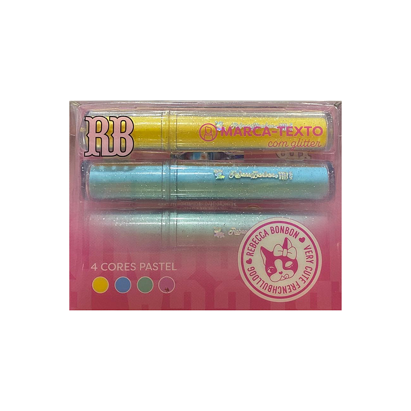 Kit 4 Marca Texto com Glitter Rebecca Bonbon Skypaper
