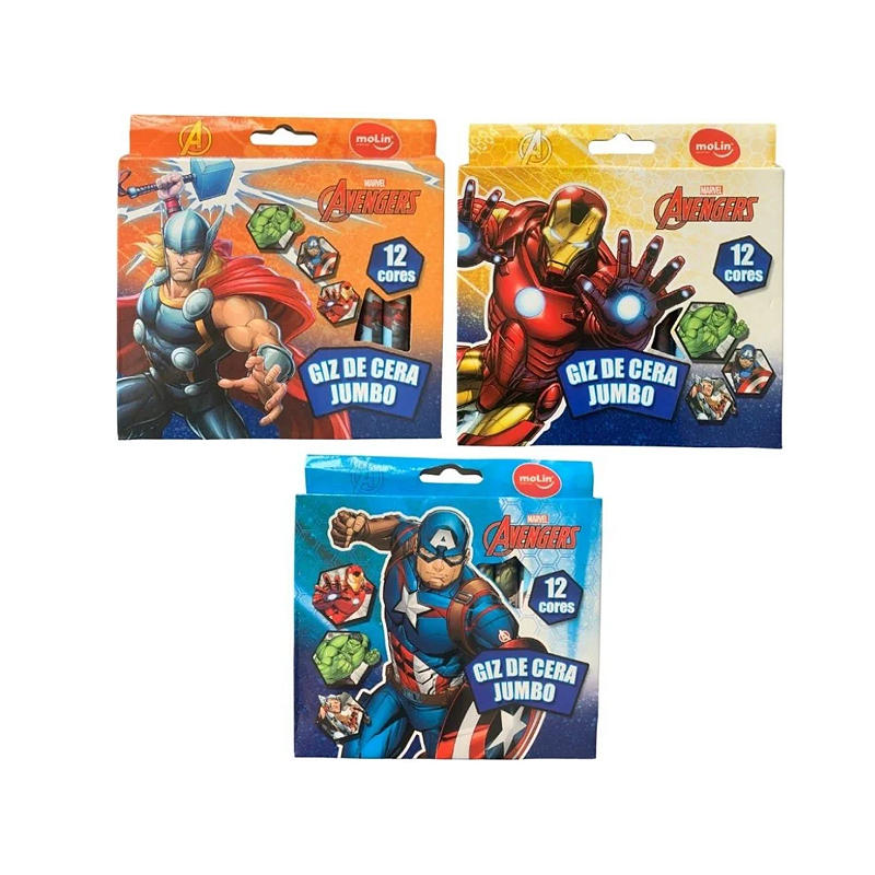 Giz de Cera Jumbo 12 Cores Marvel Avengers MoLin