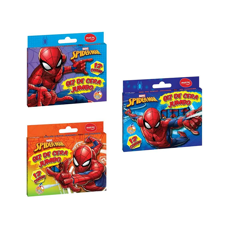 Giz de Cera Jumbo Homem Aranha Marvel 12 Cores MoLin