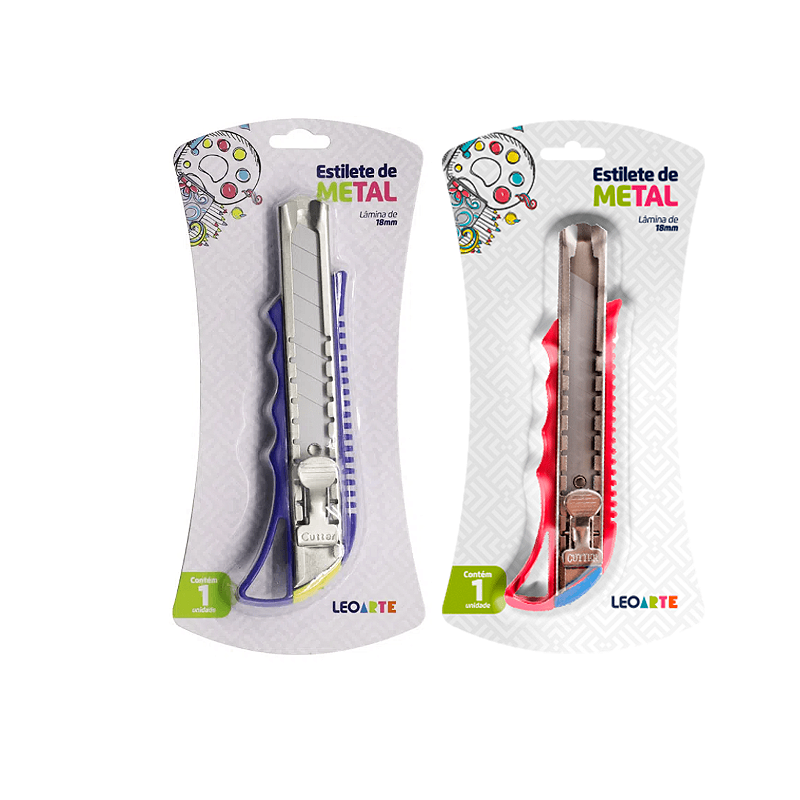 Estilete Metal Color Lamina 18mm com Trava Leoarte