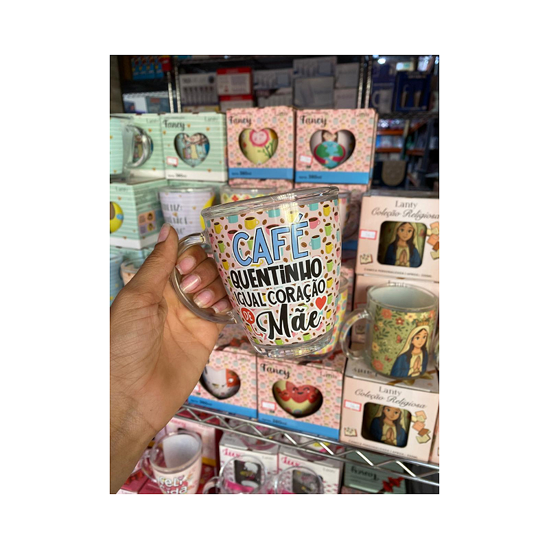 Caneca Decorada Café Quentinho Igual Coração de Mãe Lanty