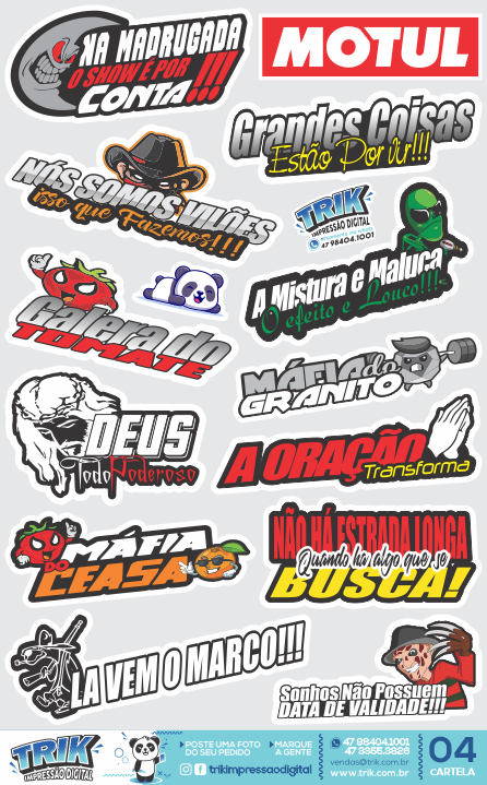 CARTELA 04 Adesivos Tuning Individual Stickers Moto Carro Bike