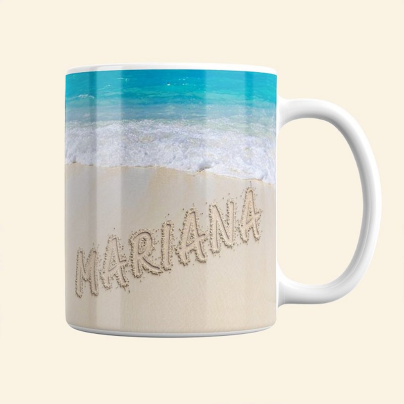 Caneca Personalizada com Nome Escrito na Areia | A Vida é Melhor na Praia | Carla Amaro Home