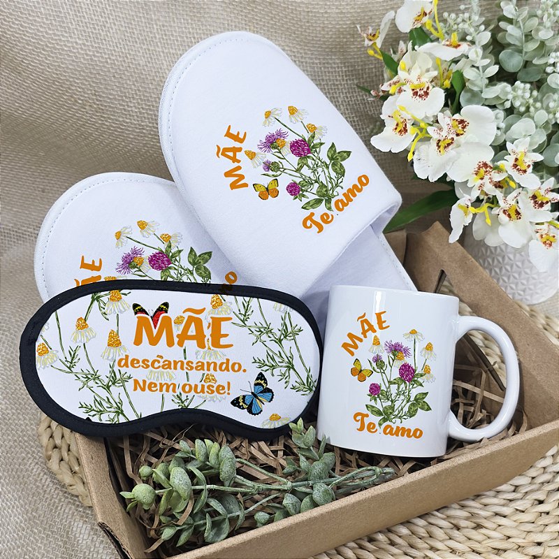 Kit de Dormir Personalizado | Pantufa Personalizada + Máscara de Dormir Personalizada + Caneca Personalizada