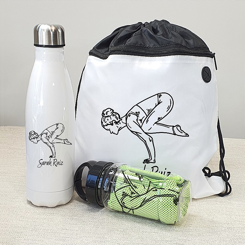 Kit Esportivo Personalizado | Mochila Saco Personalizada + Garrafa Térmica + Toalha Fitness Personalizada