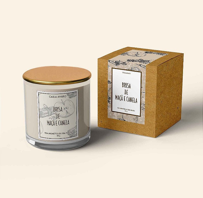 Vela Aromática Premium em Cera Vegetal com Tampa de Vedação | Brisa de Maçã com Canela
