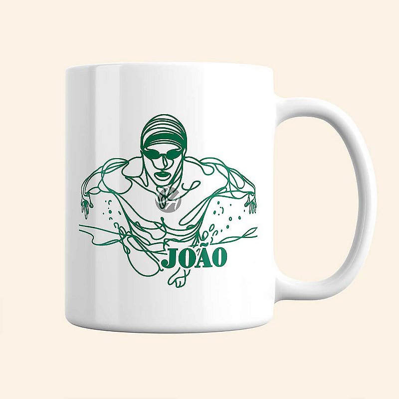 Caneca de Esportes Personalizada | Caneca de Natação Masculina | Caneca de Alça Branca | Linha Fitness