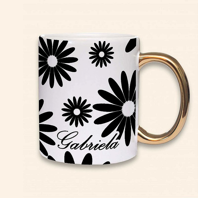 Coleção Elegance | Caneca Personalizada de Alça Cromada | Carla Amaro Home