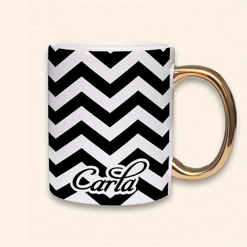 Coleção Elegance | Caneca Personalizada de Alça Cromada | Carla Amaro Home