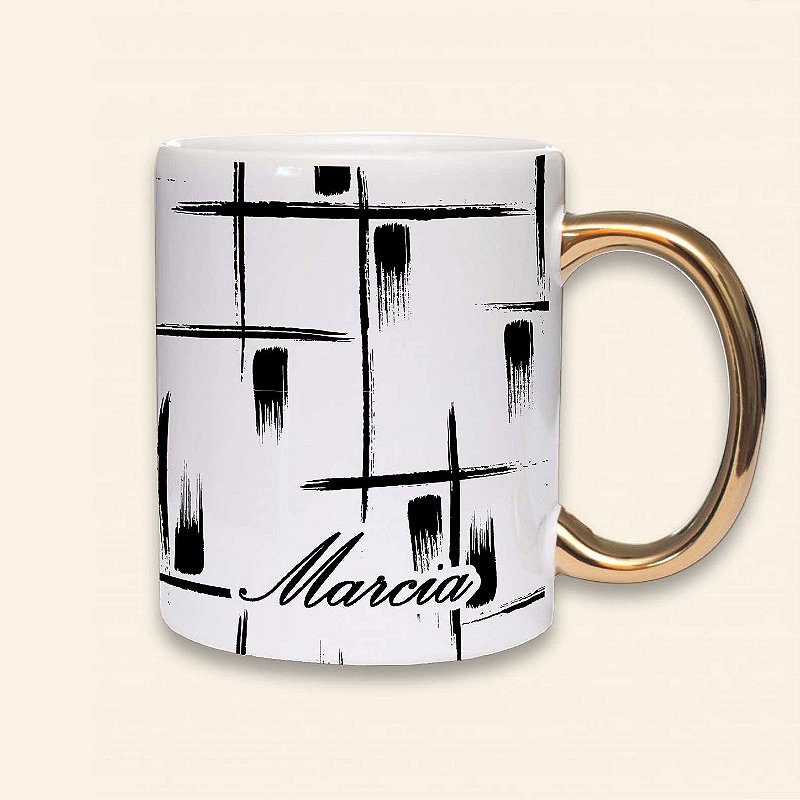 Coleção Elegance | Caneca Personalizada de Alça Cromada | Carla Amaro Home