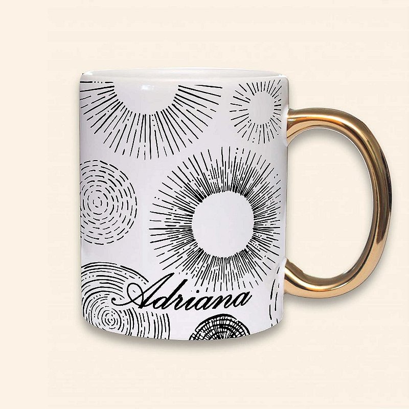 Coleção Elegance | Caneca Personalizada de Alça Cromada | Carla Amaro Home