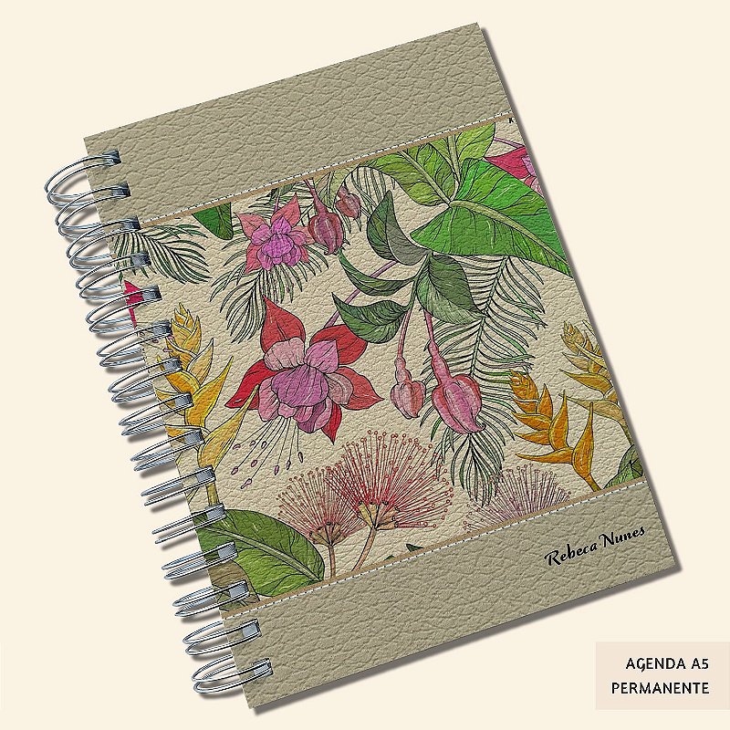 Agenda Permanente Personalizada A5 | Capa Ecológica Texturizada | Estampas Femininas | Carla Amaro Home