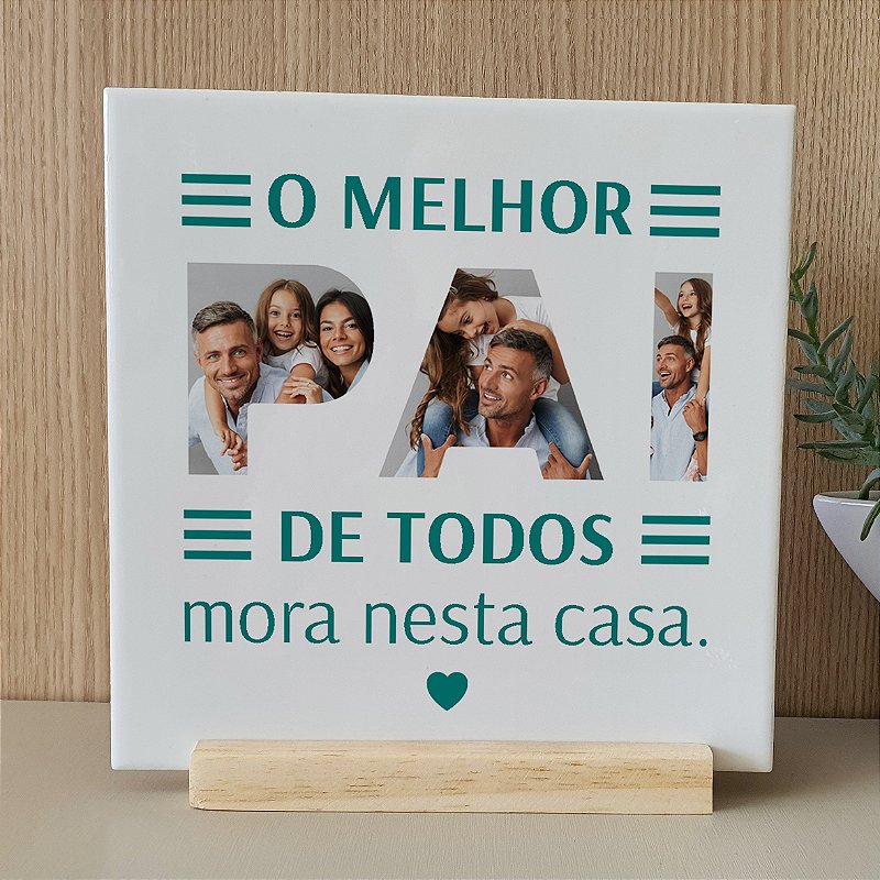Azulejo Personalizado 20 cm com Base Pinus| Presente de Dia dos Pais Personalizado | Escolha a sua Estampa Exclusiva