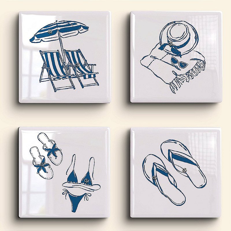 Kit de 4 Azulejos Personalizados 20 cm | Coleção A vida é Melhor na Praia | Carla Amaro Home