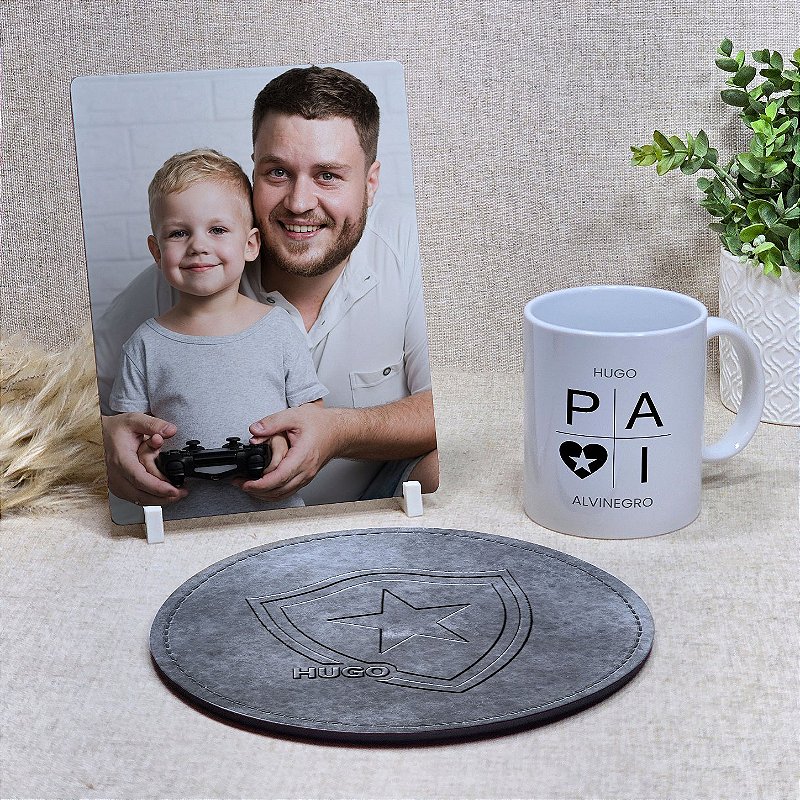 Kit Personalizado de Dia dos Pais | Kit de Torcedor Personalizado | Caneca de Time Personalizada + Mouse Pad Personalizado + Placa em MDF com Foto