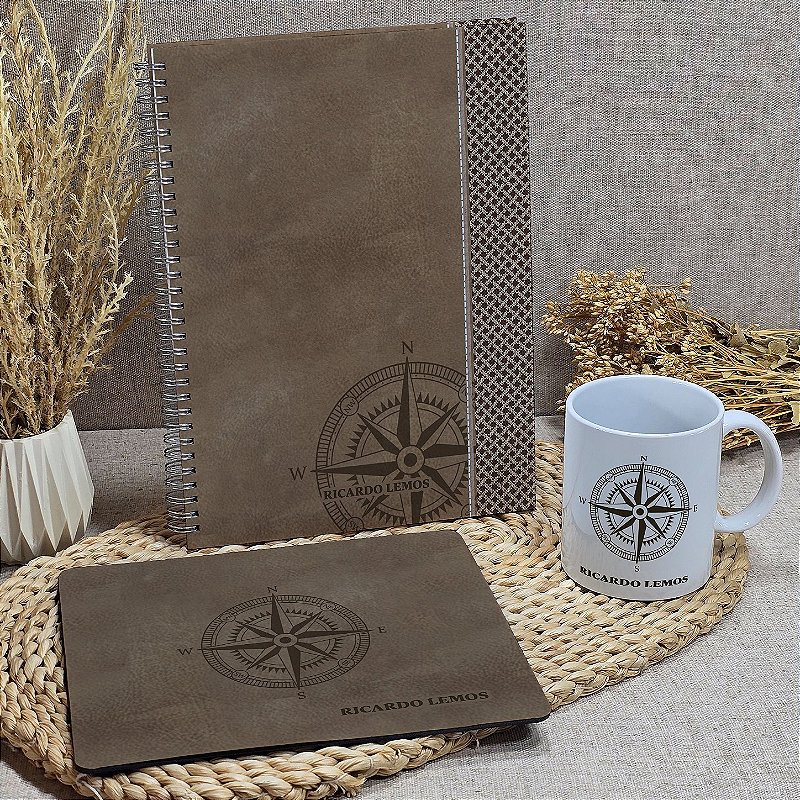 Kit Especial de Dia dos Pais | Kit de Escritório Personalizado | Caderno A4 Personalizado + Caneca Personalizada + Mouse Pad Retangular Personalizado